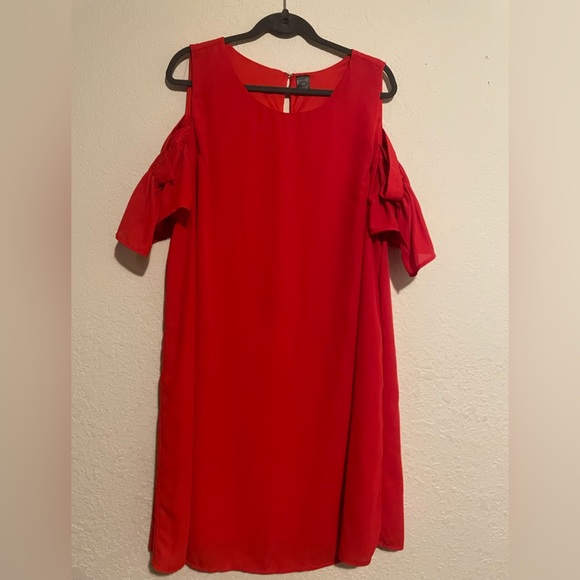 City Streets Dresses & Skirts - Red Dress with Drop Shoulder Ruffle Sleeves